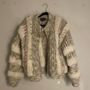 Excitement Vintage Knitted Zip Up Jacket With Pink Accents